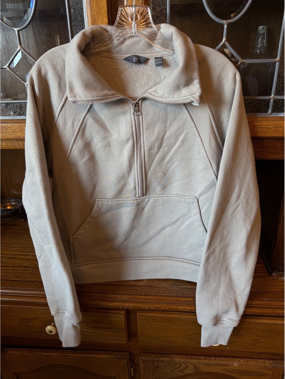 Danskin Cozy Half Zip Fleece Pullover Sweatshirt Beige Taupe Women's M